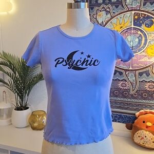 Dolls Kill Horoscopez Mind Reader Graphic Cropped Baby Tee Psychic Moon Glitter